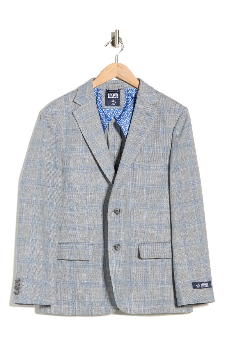 Plaid Two-Button Sport Coat, Alternate, color, LIGHT GREY/ BLUE