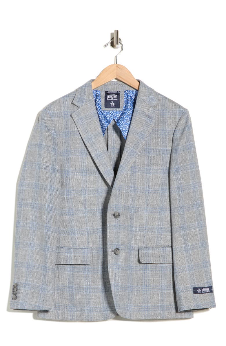 Original Penguin Plaid Two-Button Sport Coat, Main, color, Light Grey/ Blue
