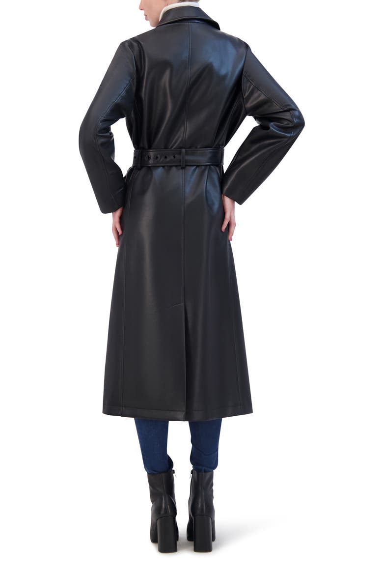 Belted Faux Leather Trench, Alternate, color, BLACK