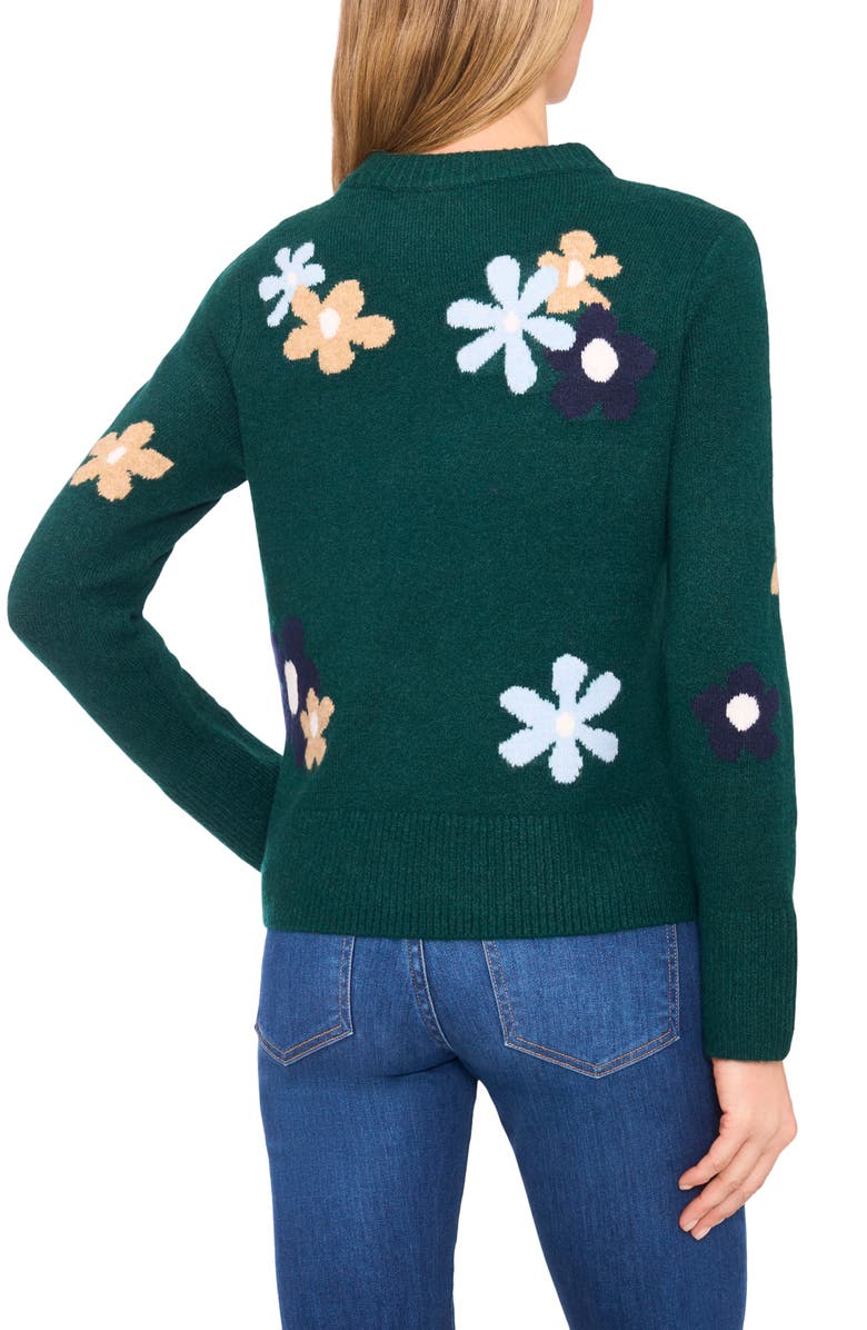 CeCe Floral Crewneck Sweater, Alternate, color, Dark Forrest