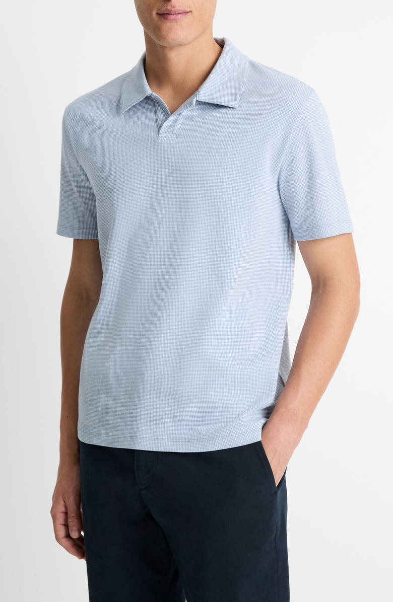 Vince Johnny Collar Houndstooth Cotton Polo, Alternate, color, Cabo Blue/ Optic White