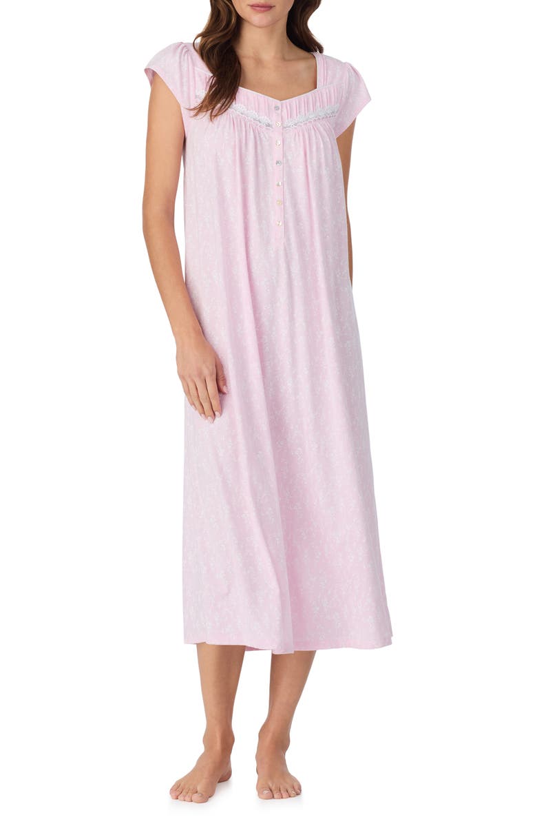 Eileen West Floral Cap Sleeve Cotton Nightgown, Main, color, Pink/ White