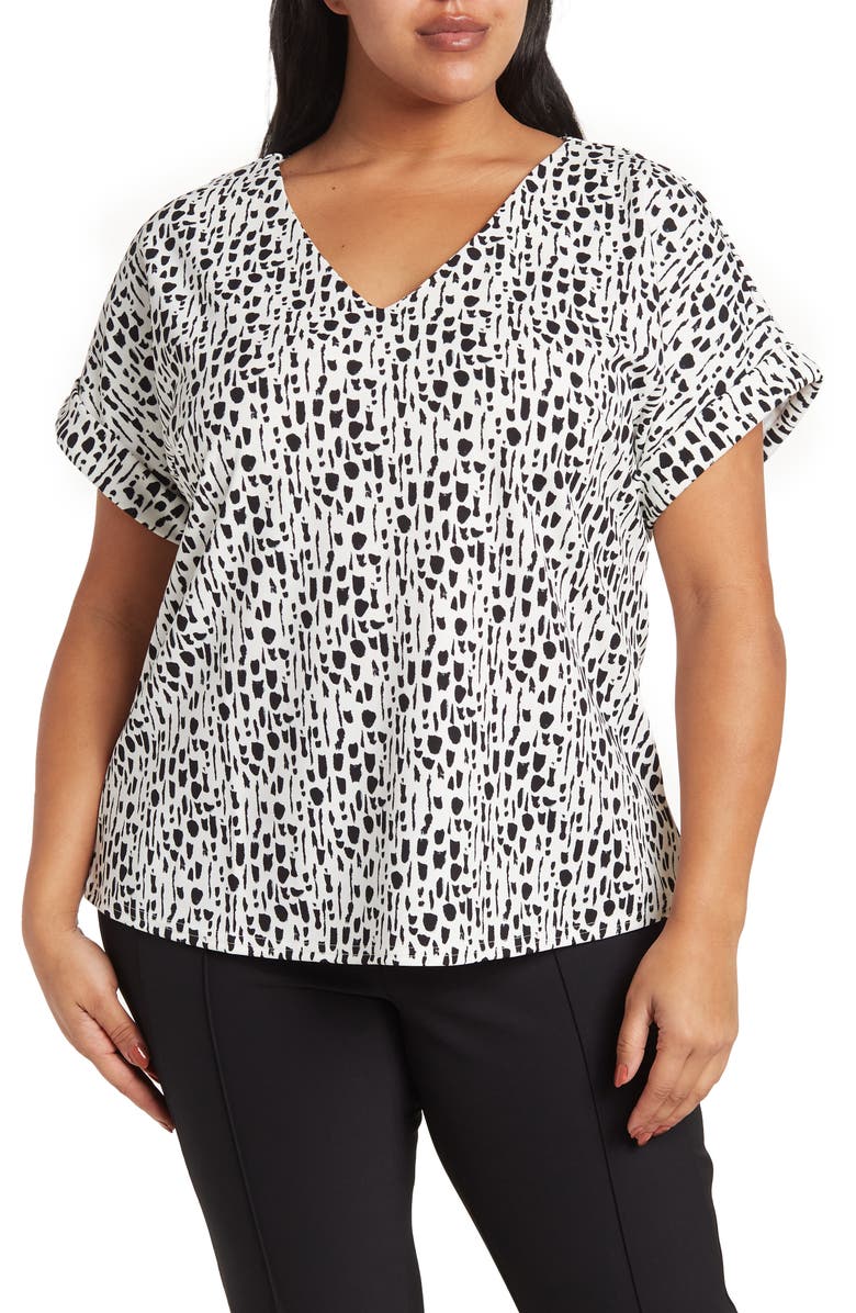 MELLODAY V-Neck Short Sleeve Techno Crepe Top, Main, color, 