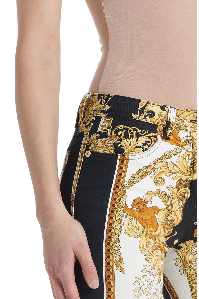 Renaissance Print Skinny Jeans, Alternate, color, BLACK GOLD WHITE