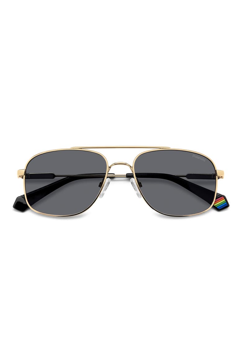 56mm Polarized Rectangular Sunglasses, Alternate, color, GOLD GREY/ GREY POLAR