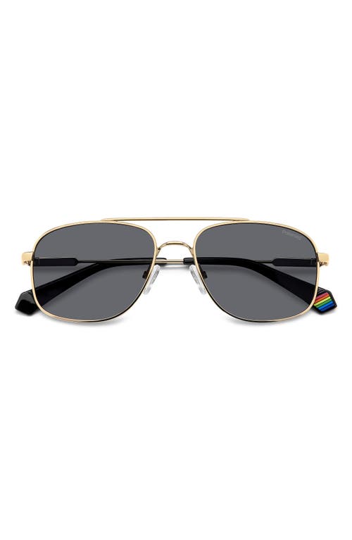 Polaroid 56mm Polarized Rectangular Sunglasses In Gold Grey/grey Polar