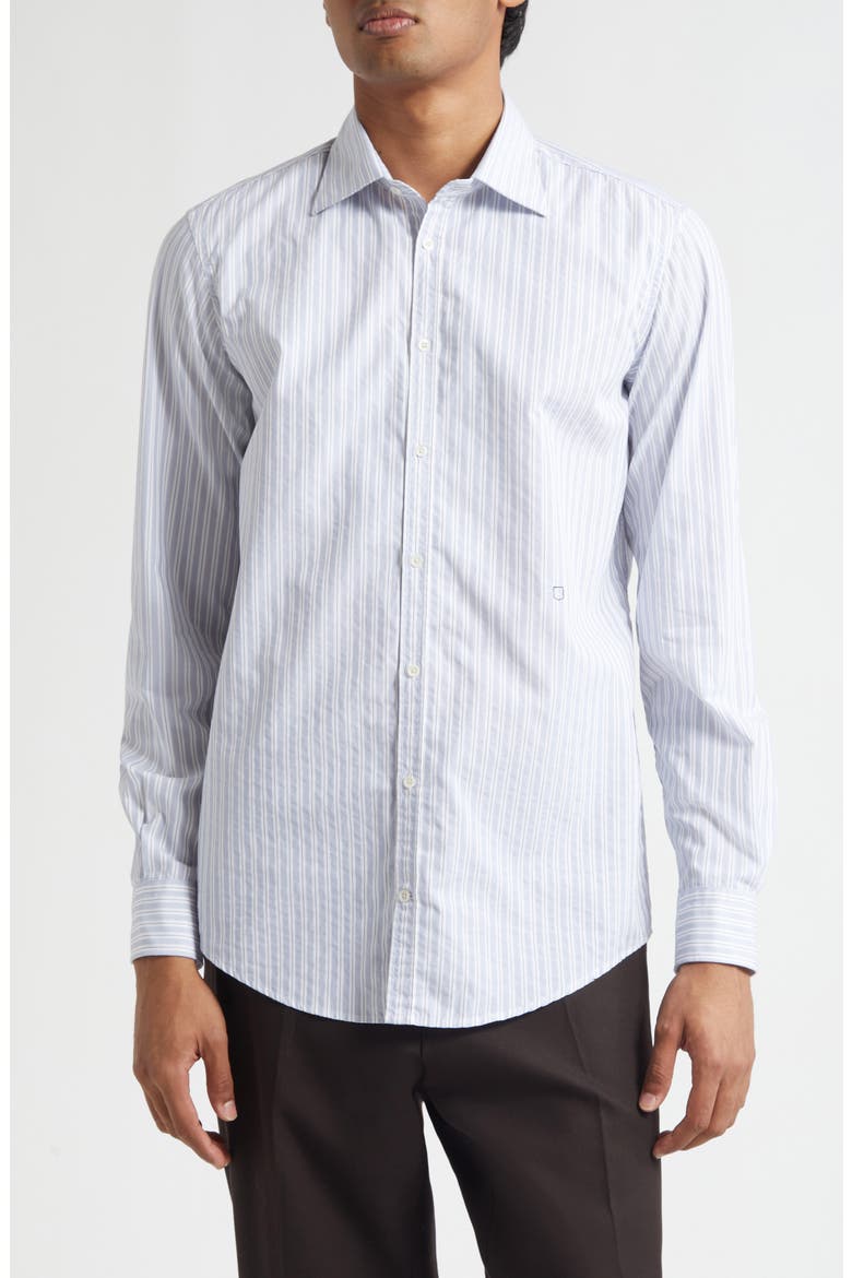 Genova Classic Stripe Cotton Button-Up Shirt, Main, color, ATLANTIC