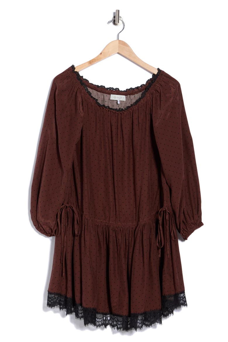 Off the Shoulder Minidress, Main, color, BROWN POLKA DOT