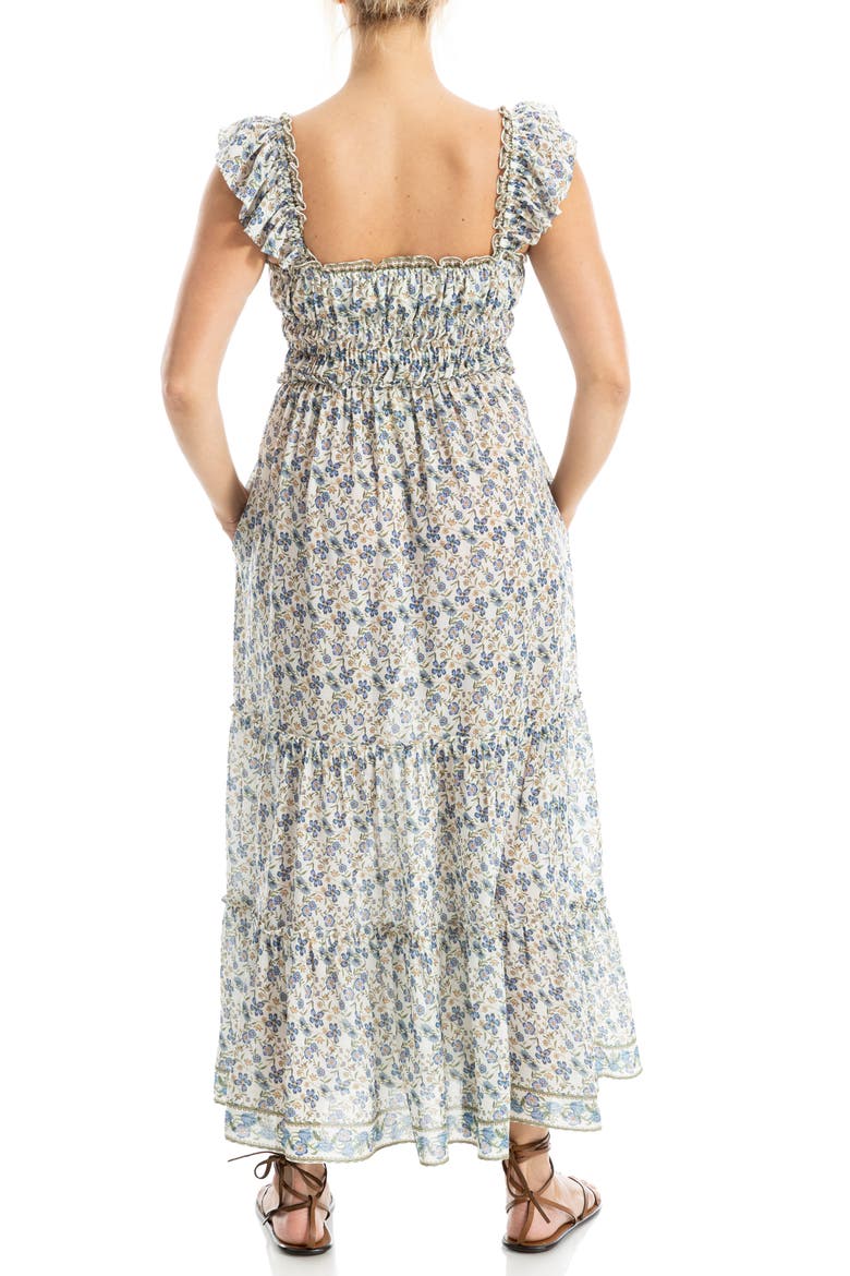 Sweetheart Neck Ruffle Strap Tiered Maxi Dress, Alternate, color, CREAM/ SKY FLORAL SWING VINES