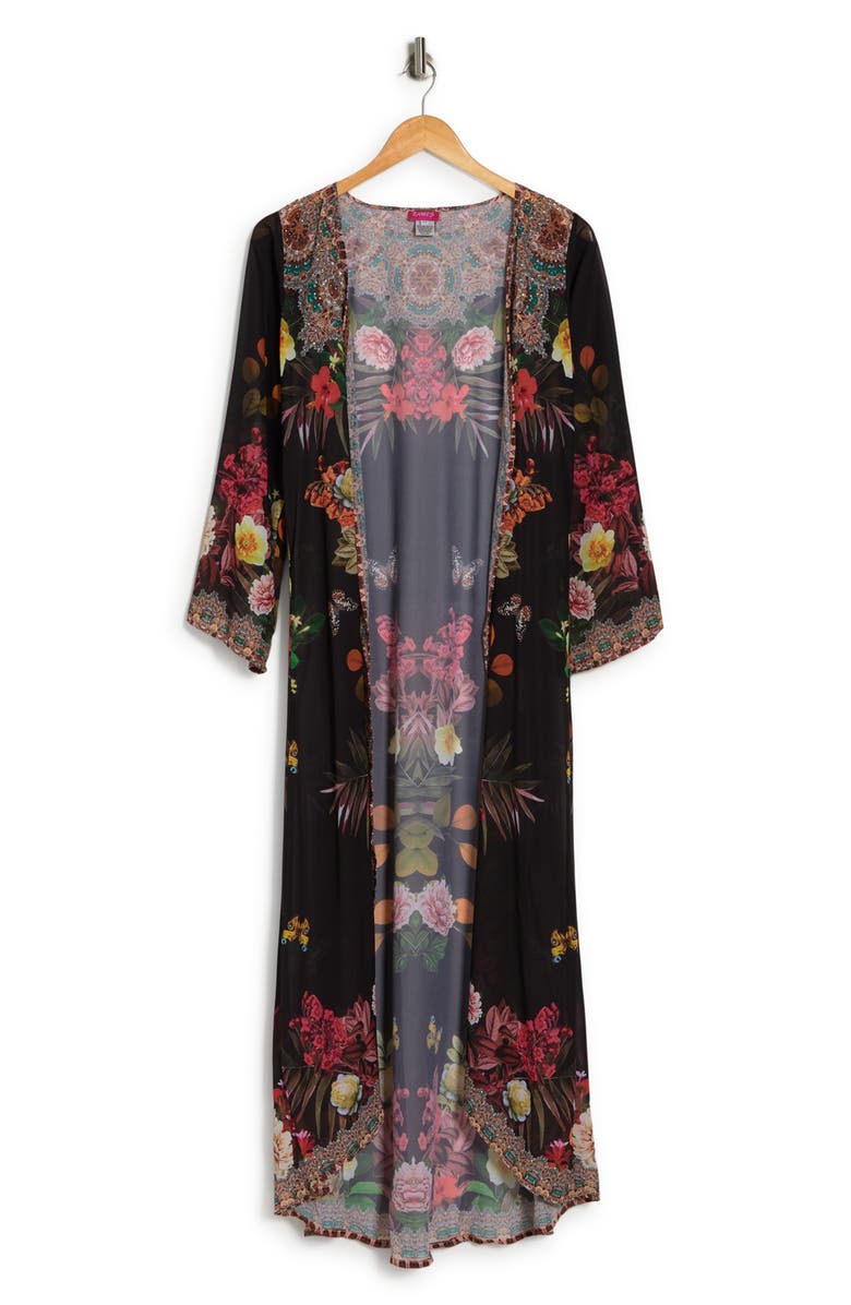 RANEES Floral Print Cover-Up Long Duster, Alternate, color,