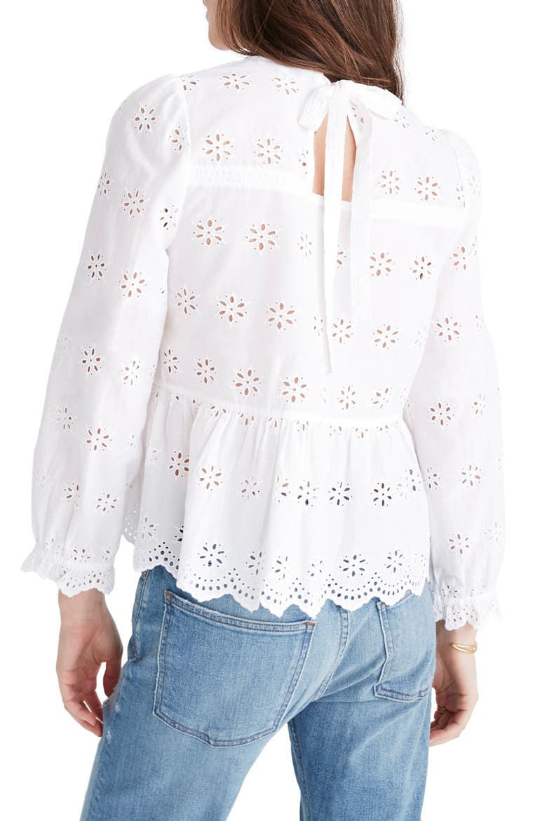 Eyelet Keyhole Peplum Top, Alternate, color, EYELET WHITE