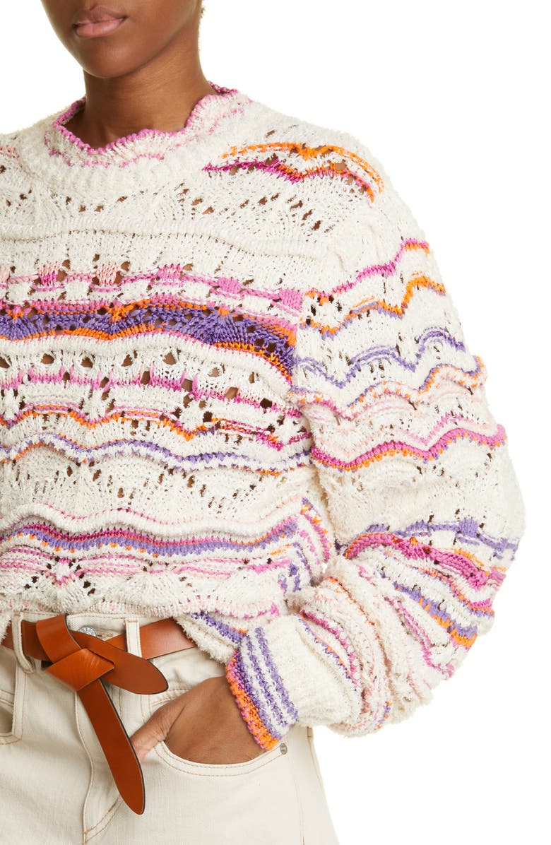 Isabel Marant Étoile Ambre Stripe Pointelle Stitch Cotton Blend Sweater, Alternate, color, 