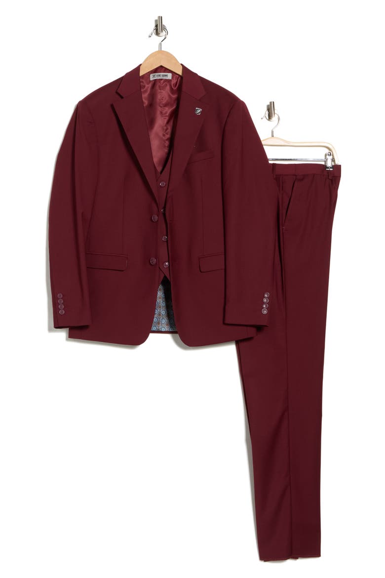 Burgundy Mélange 3-Piece Suit, Alternate, color, BURGUNDY