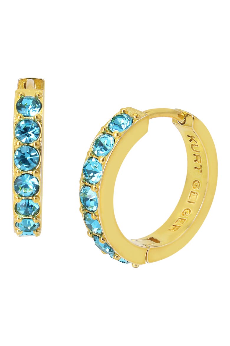 Crystal Huggie Hoop Earrings, Main, color, GOLD/ AQUA