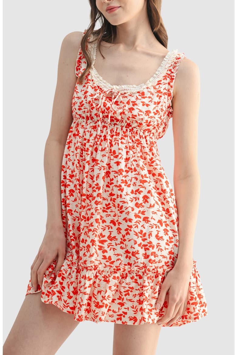 Lace Trim Ruffle Minidress, Alternate, color, CREAM RED