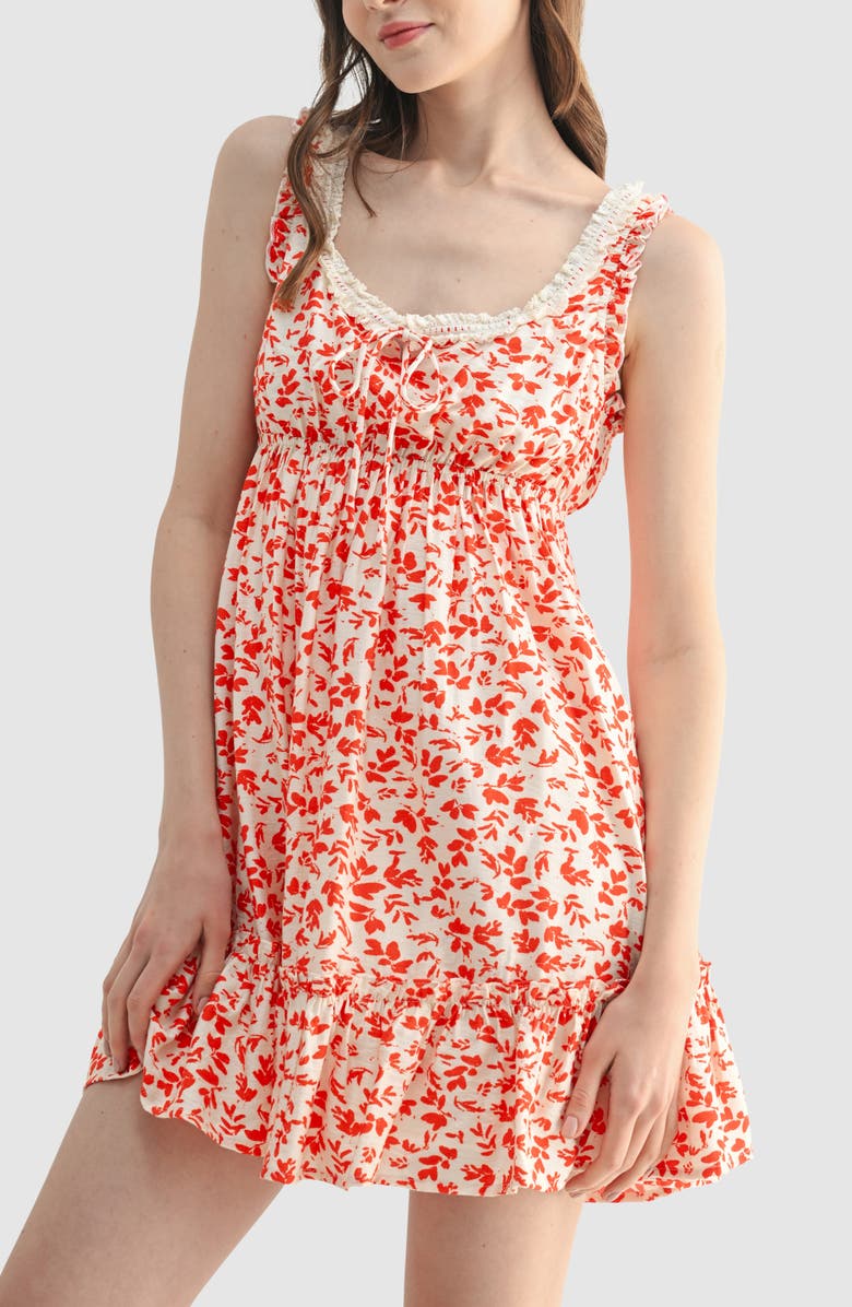 Lush Lace Trim Ruffle Minidress, Alternate, color, Cream Red