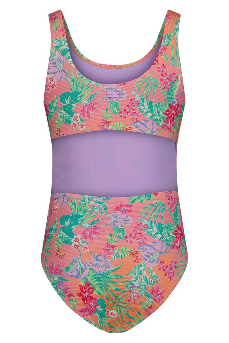 Kids' Coastal Breeze Cutout Rib One-Piece Swimsuit, Alternate, color, PEACH PINK