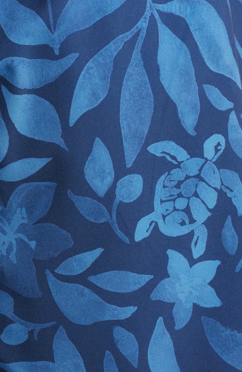 Vintage Summer Floral & Turtle Print Water Repellent Stretch Volley Swim Trunks, Alternate, color, Navy