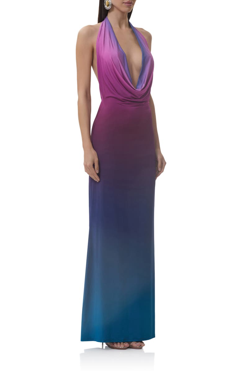AFRM Imade Plunge Halter Neck Ombré Maxi Dress, Alternate, color, Midnight Ombre