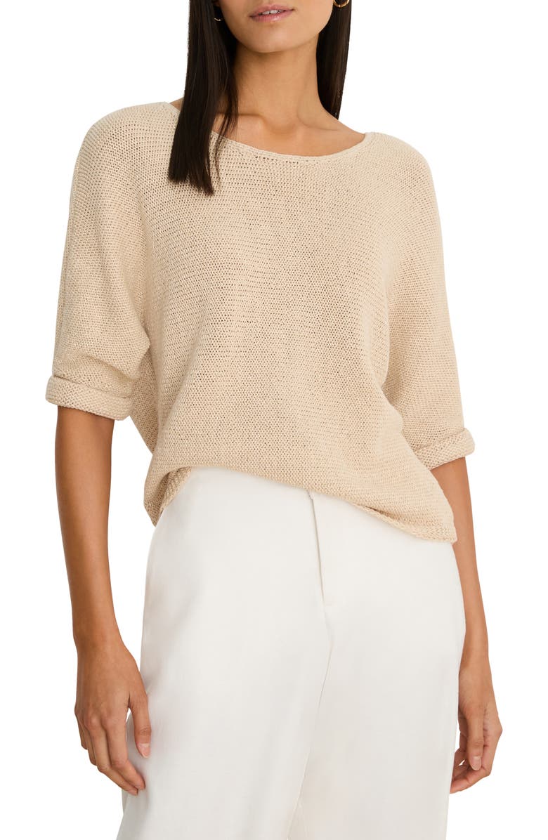 NIC+ZOE Crimpy Roll Sleeve Sweater, Main, color, Latte