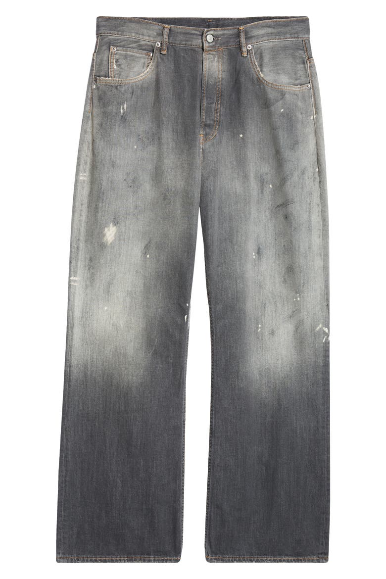2021 Black Trafa Paint Splatter Loose Fit Wide Leg Jeans, Alternate, color, BLACK