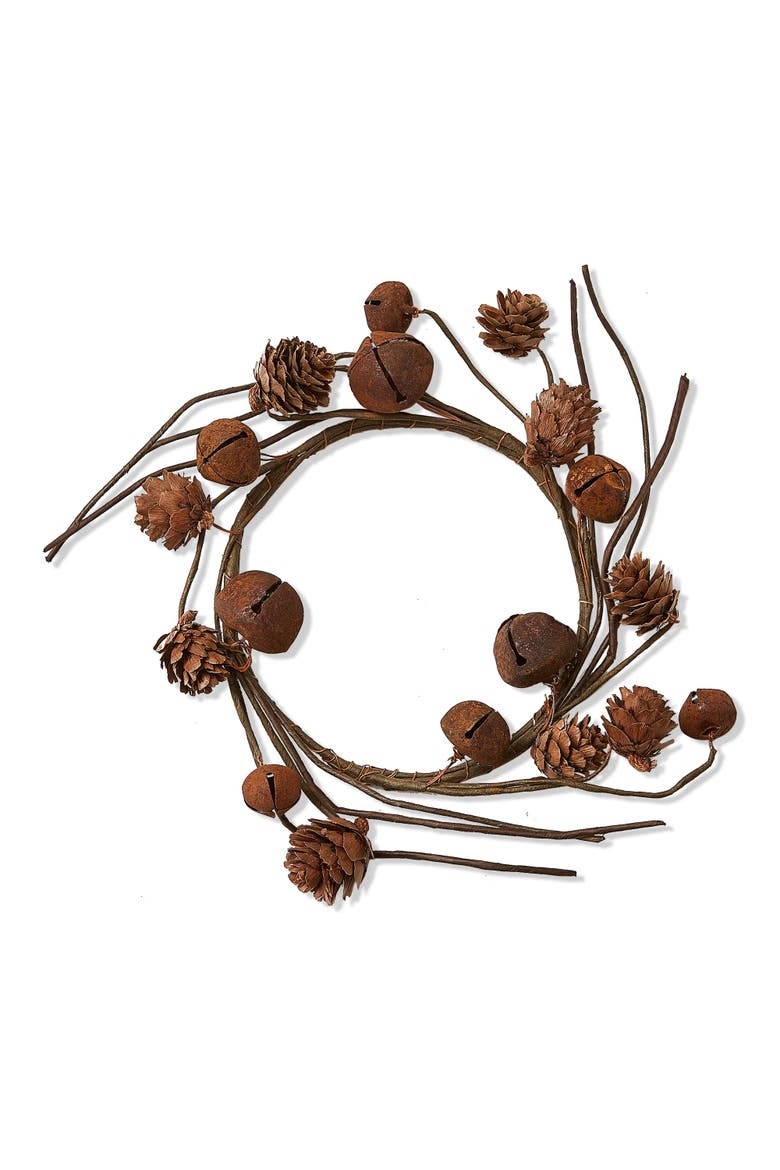 Pinecone and Bell Wreath Fall Harvest Home Decoration, Main, color, Brown