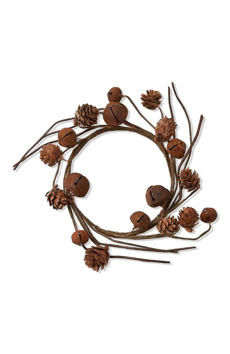 tag Pinecone and Bell Wreath Fall Harvest Home Decoration, Main, color, Brown