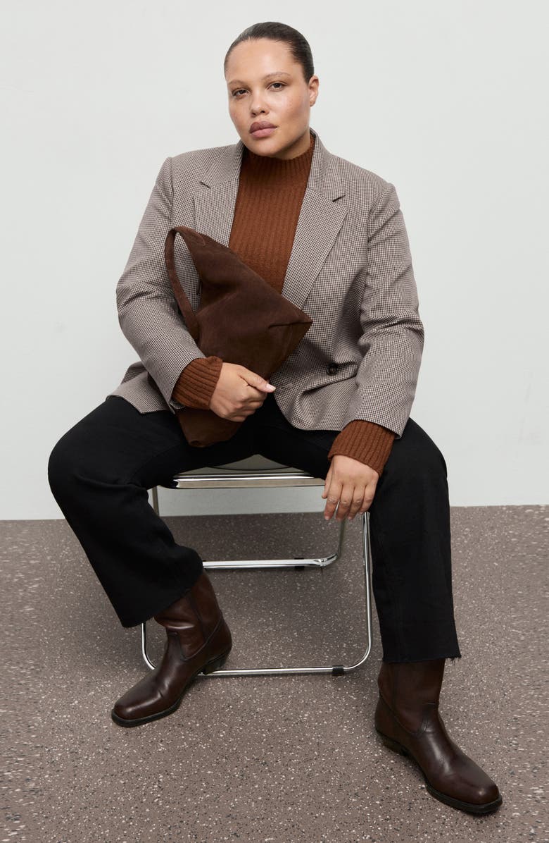 MANGO Charlotte Houndstooth Microcheck Double Breasted Blazer, Alternate, color, Burgundy