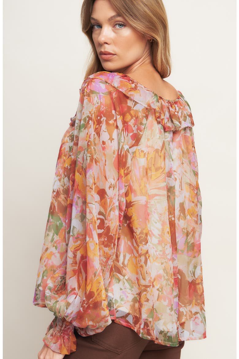 Long Sleeve Chiffon Top, Alternate, color, RUST