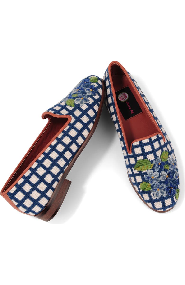 ByPaige Needlepoint Checkered Hydrangea Flat, Alternate, color, Hydrangea Blue