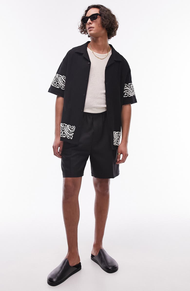 Topman Soutache Border Knit Camp Shirt, Alternate, color, 