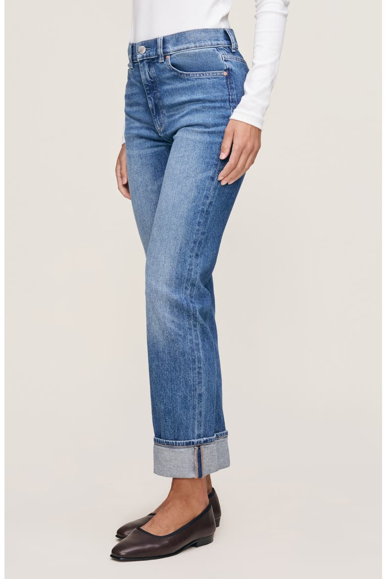 Patti High Waist Straight Leg Jeans, Alternate, color, OPAL BEACH CUFFED