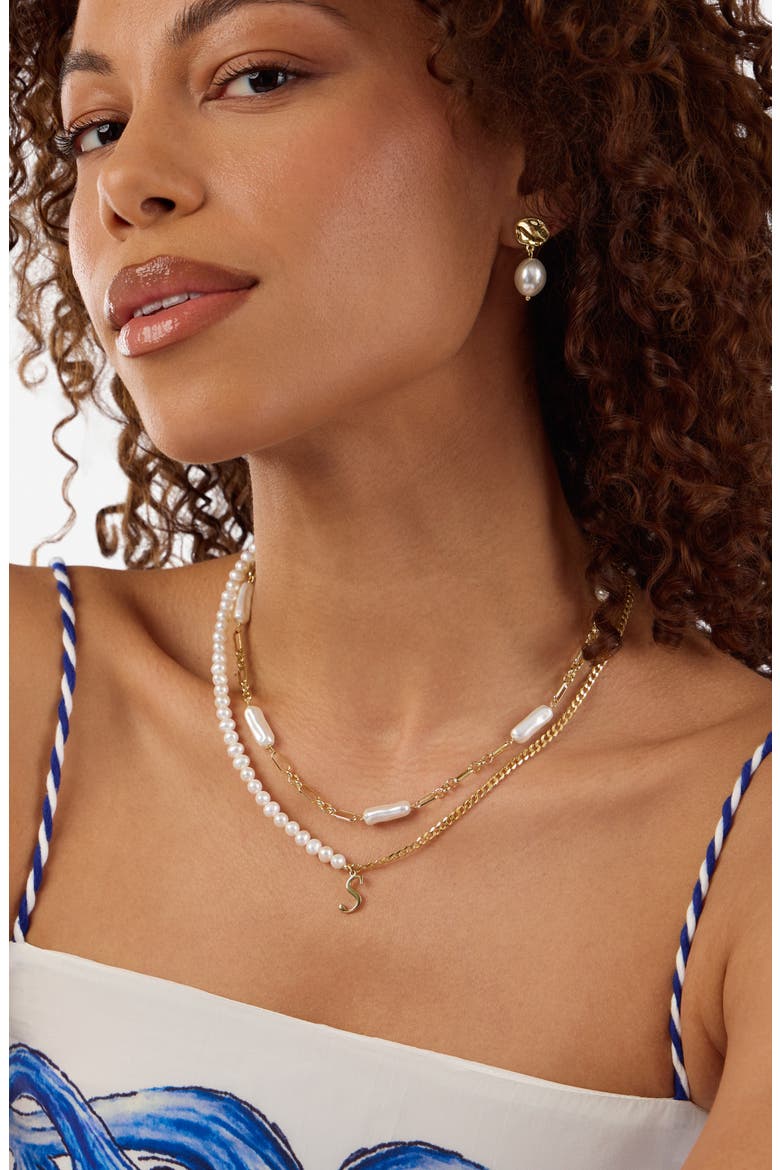 Faux Pearl Paper Clip Chain Necklace, Alternate, color, GOLD
