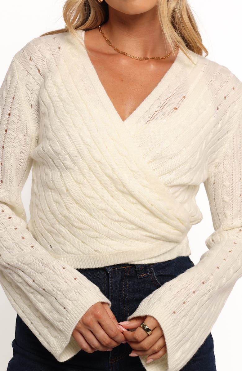 Petal & Pup Kaelie Cable Knit Wrap Front Top, Alternate, color, White