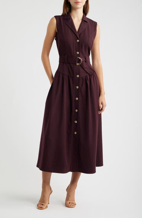 Notched Collar Sleeveless Midi Dress