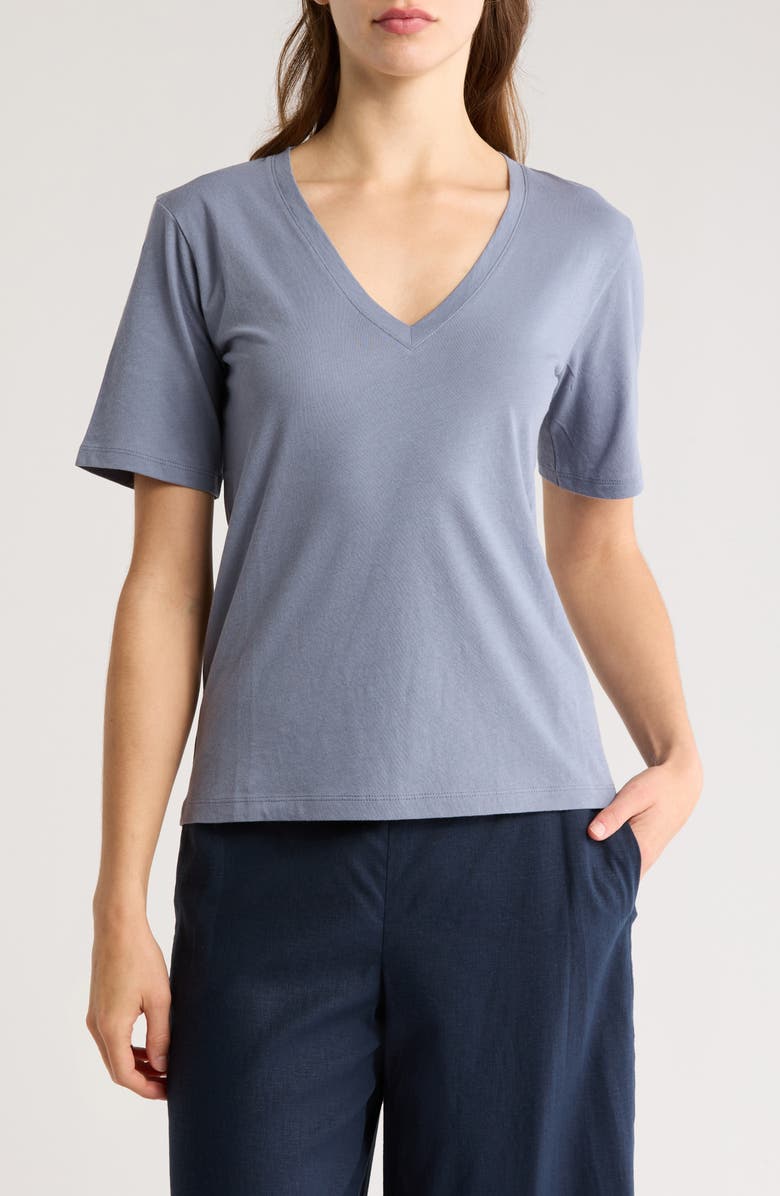 Vince V-Neck Elbow Sleeve T-Shirt, Main, color, Iris Water