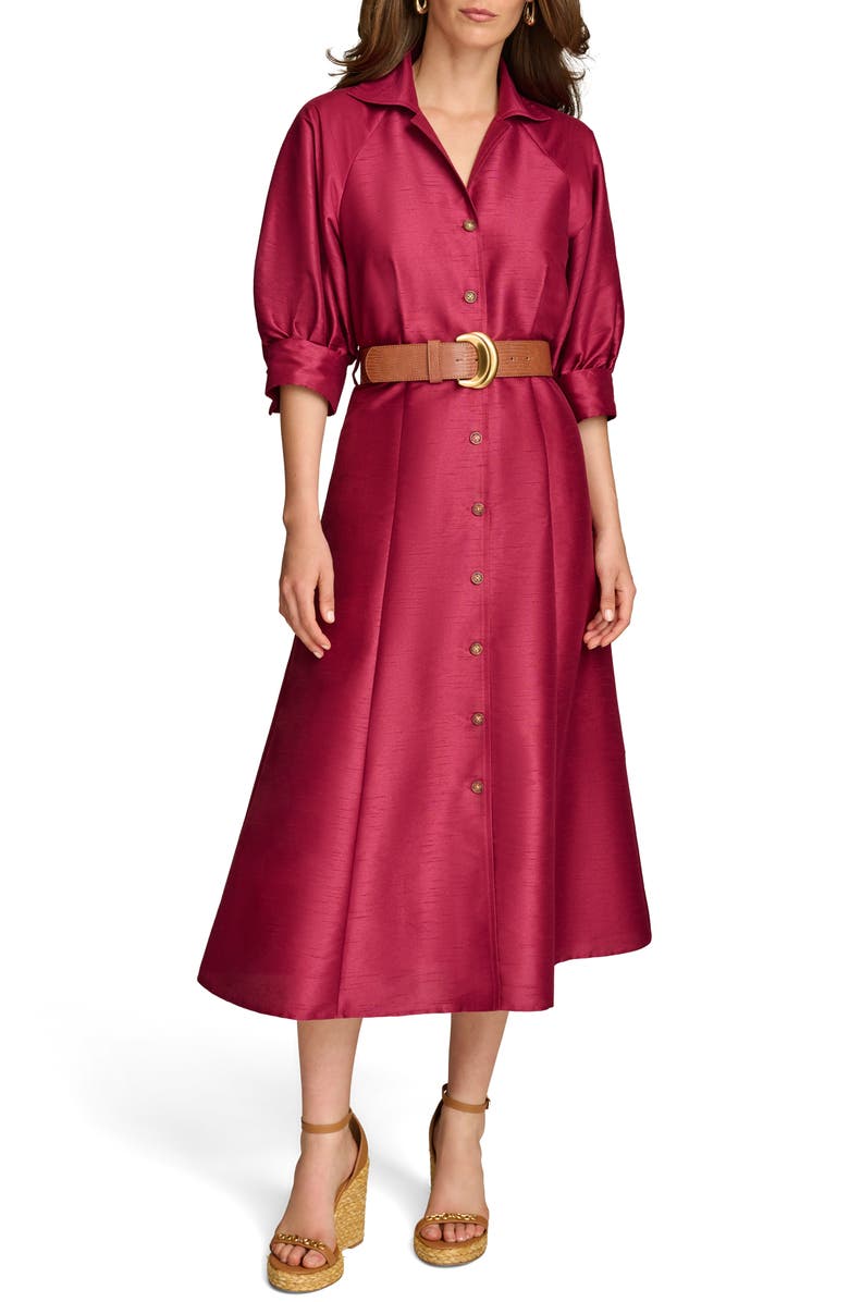 Donna Karan New York Belted Shantung Midi Shirtdress, Main, color, 