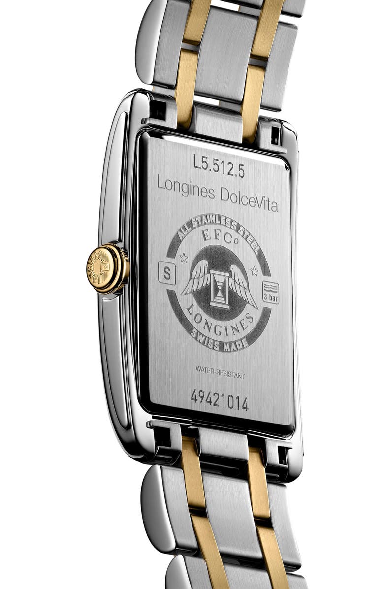 Longines DolceVita Tank Two-Tone Bracelet Watch, 23.3mm x 37mm, Alternate, color, Silver