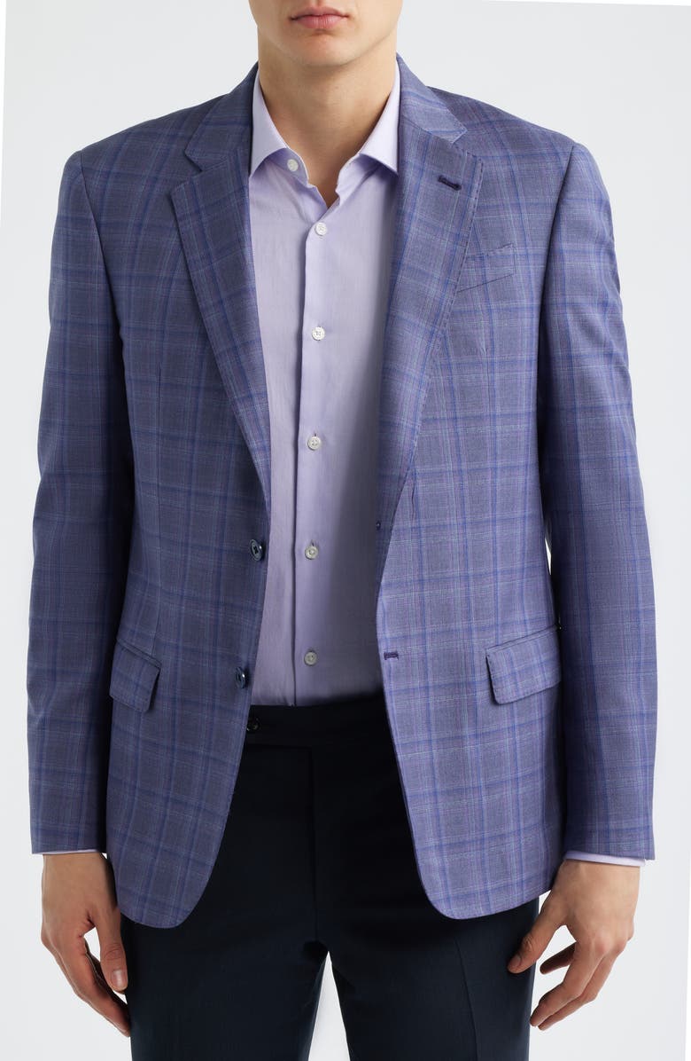 Emporio Armani Purple & Grey Check Virgin Wool Sport Coat, Alternate, color, Plum