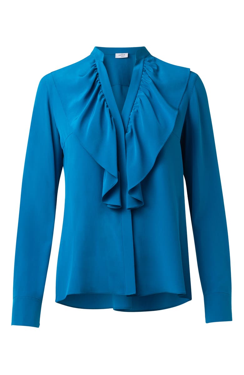 Akris punto Ruffle V-Neck Silk Blouse, Alternate, color,
