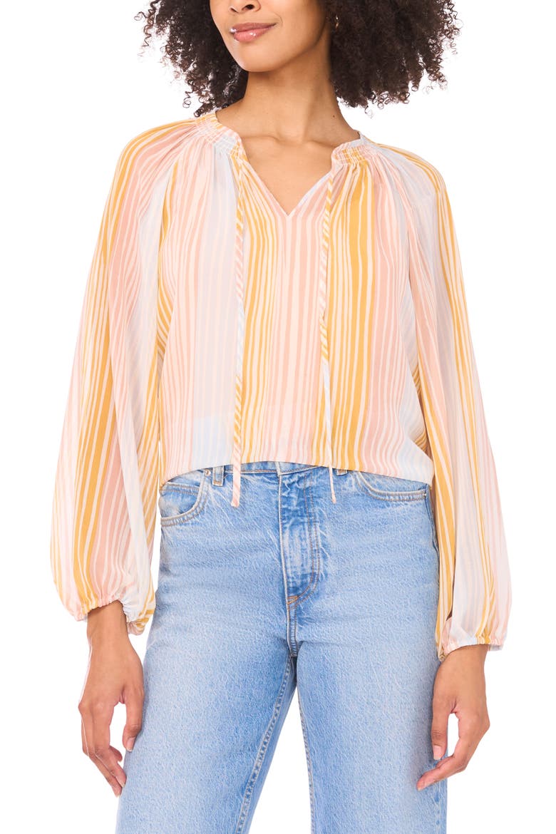 Stripe Split Neck Top, Main, color, NEW IVORY
