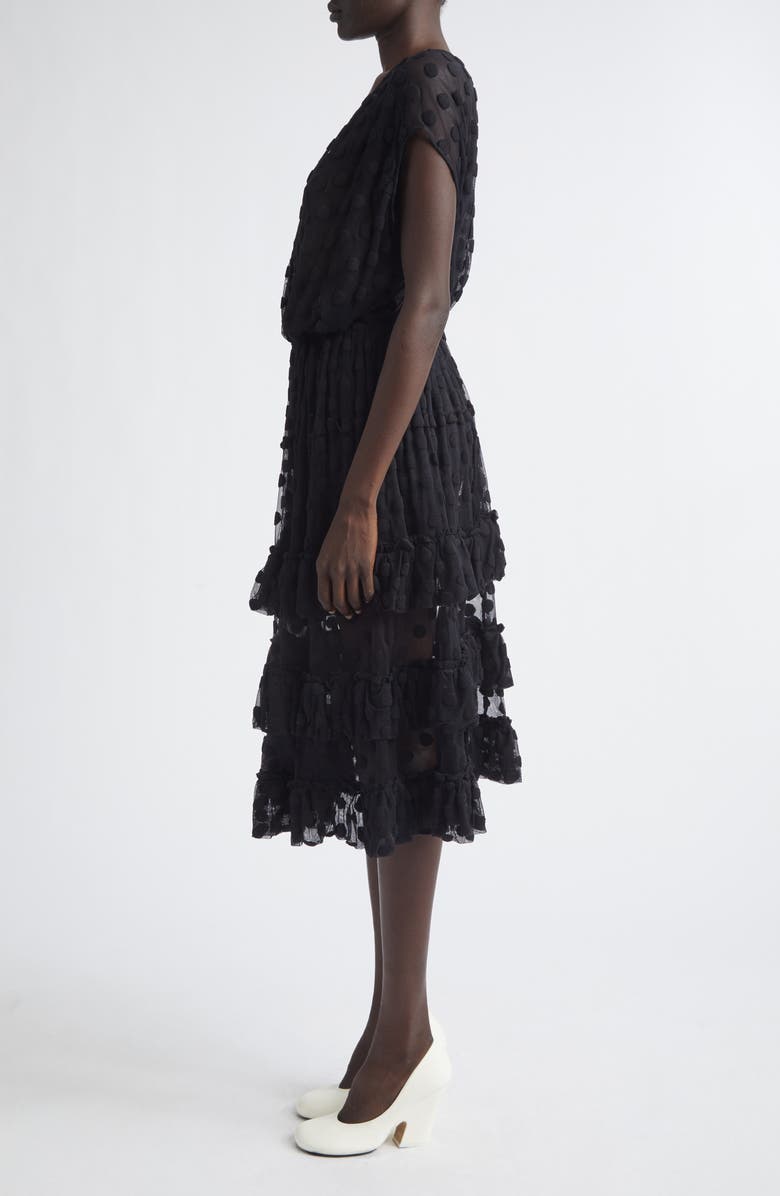 Dries Van Noten Tiered Ruffle Polka Dot Mesh Dress, Alternate, color, Black