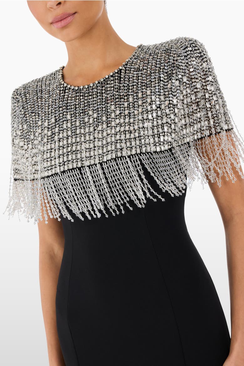 Sabine Beaded-Fringed Maxi Dress, Alternate, color, Liquorice