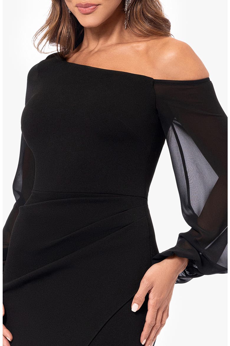Off the Shoulder Long Sleeve Gown, Alternate, color, BLACK