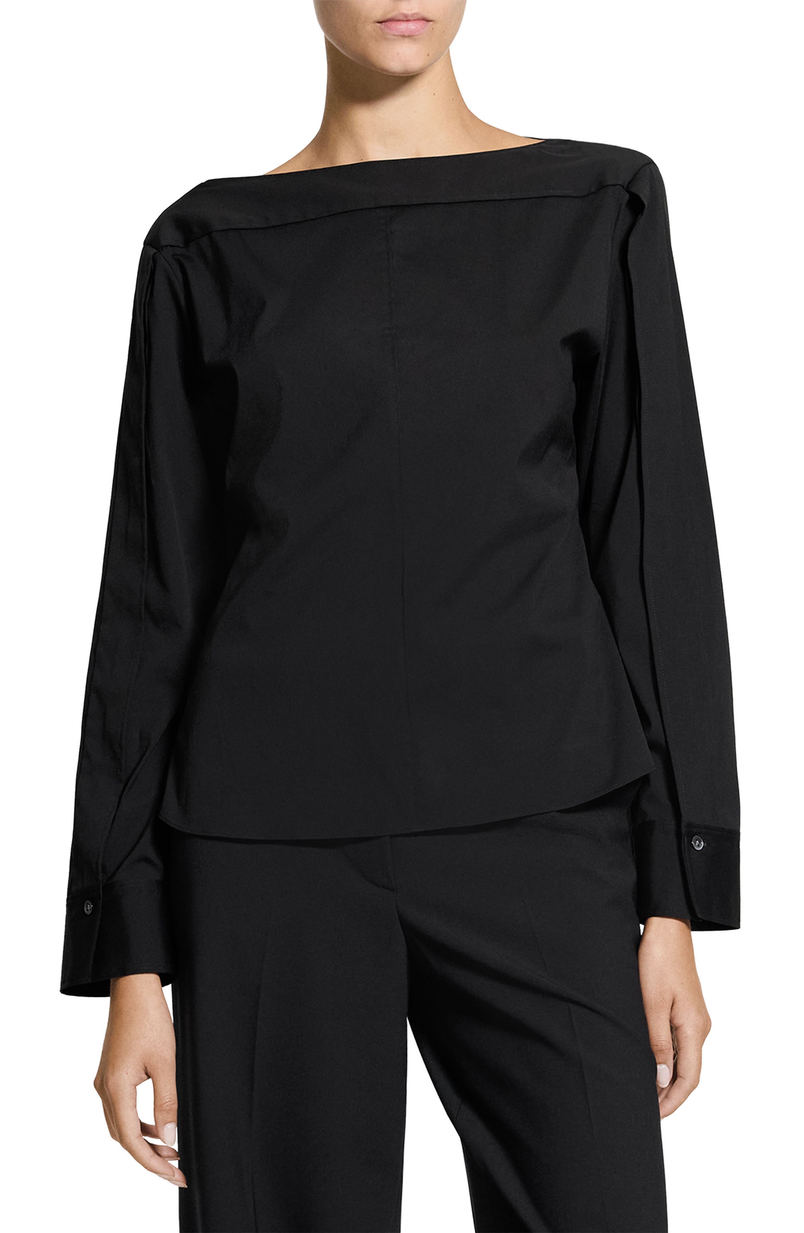 Button Sleeve Boat Neck Top