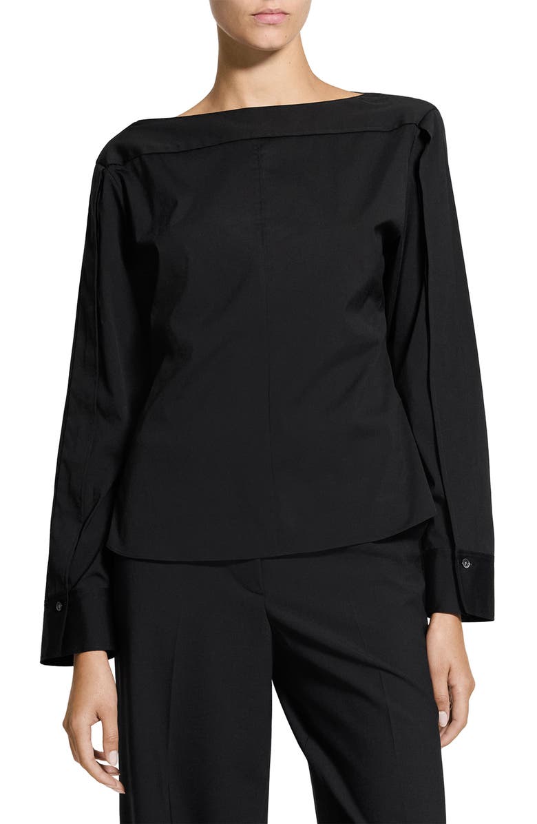 Theory Button Sleeve Boat Neck Top, Main, color, Black