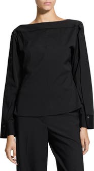 Theory Button Sleeve Boat Neck Top