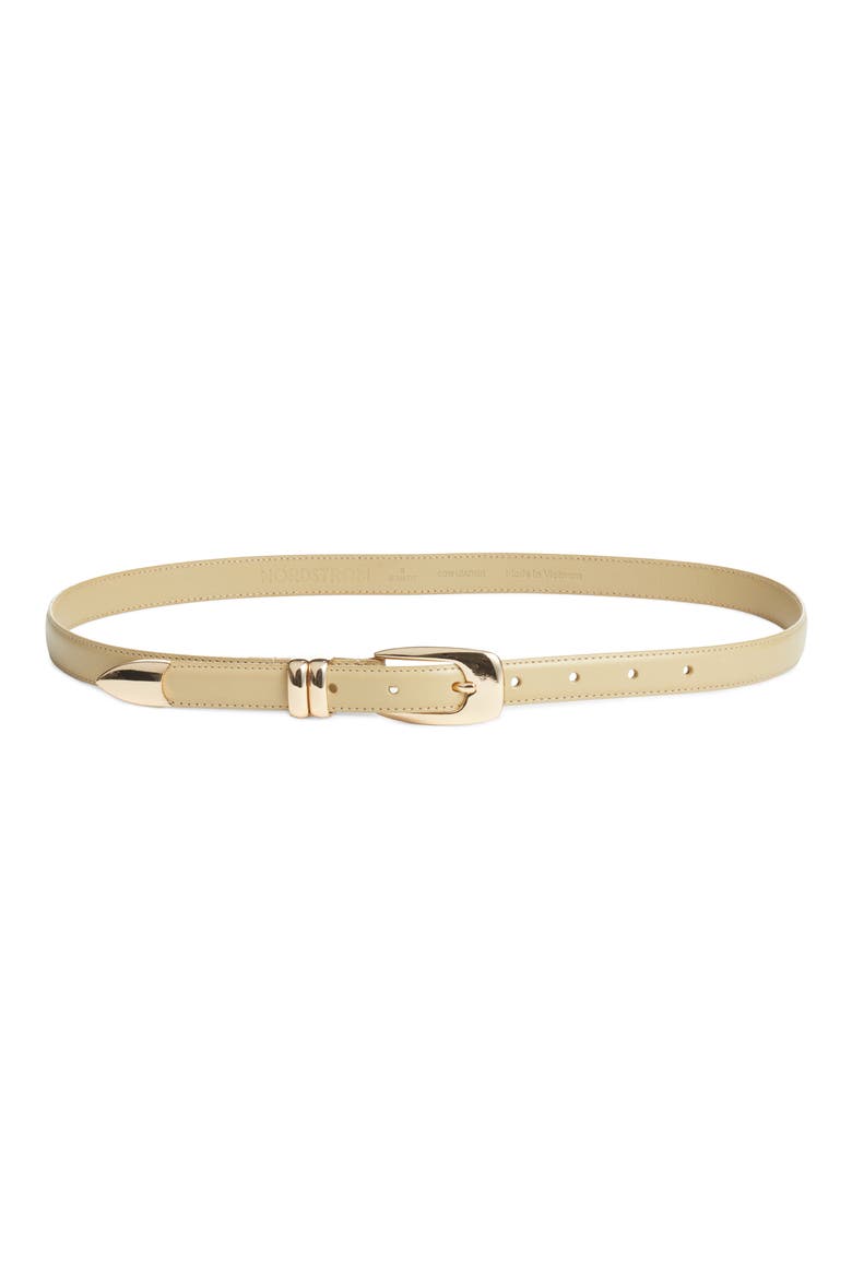 Mina Skinny Leather Belt, Main, color, TAN SHORE
