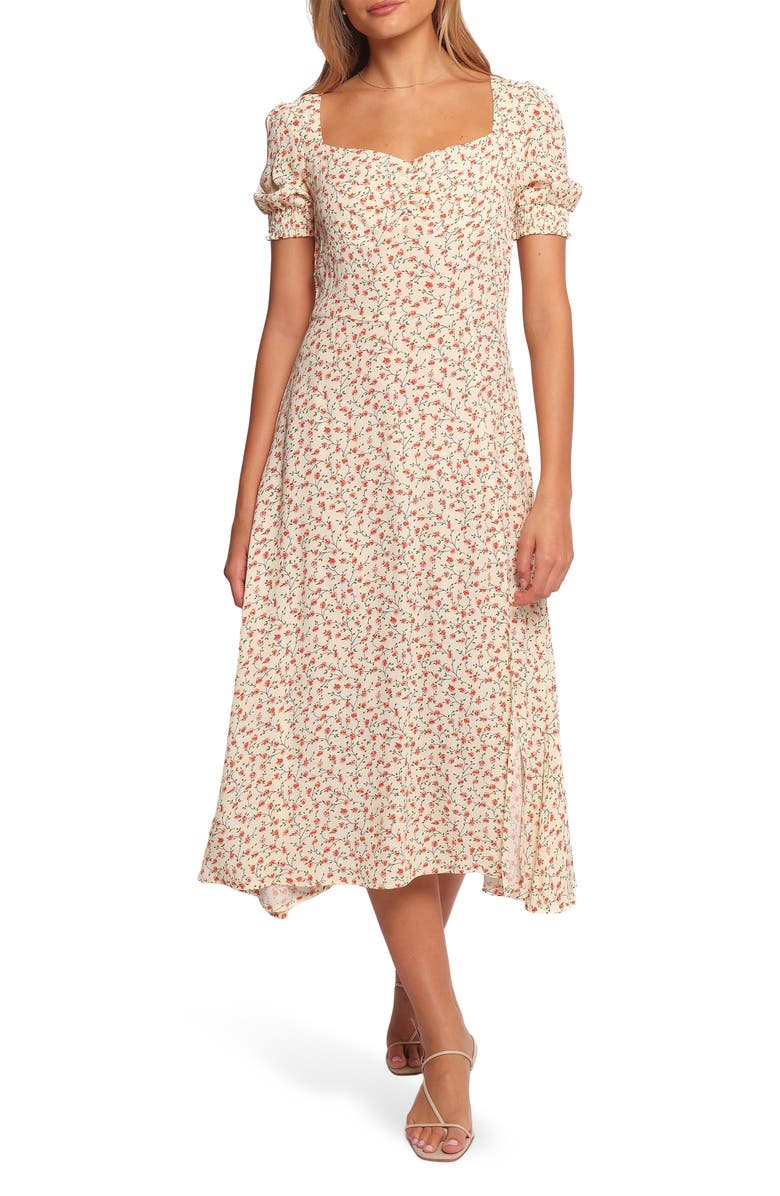 Petal & Pup Franklin Floral Midi Dress, Main, color, Cream Floral