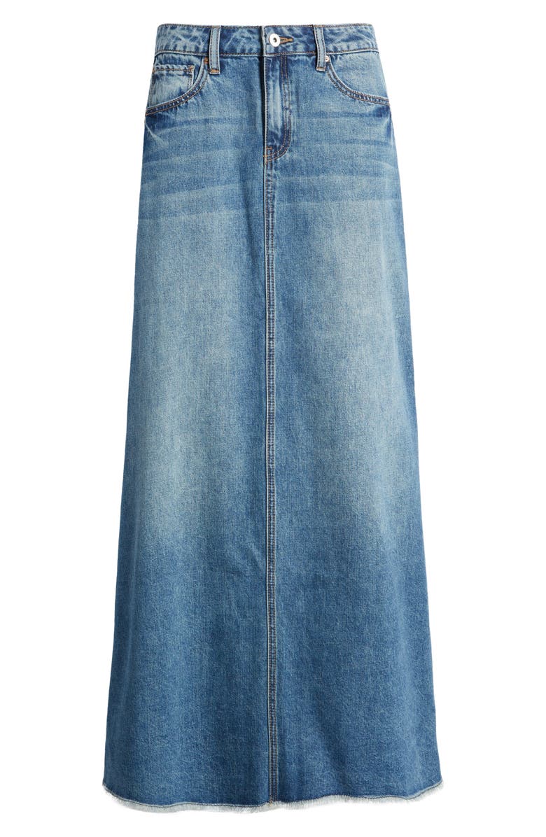 Prosperity Denim Frayed Hem Denim Maxi Skirt, Alternate, color, 